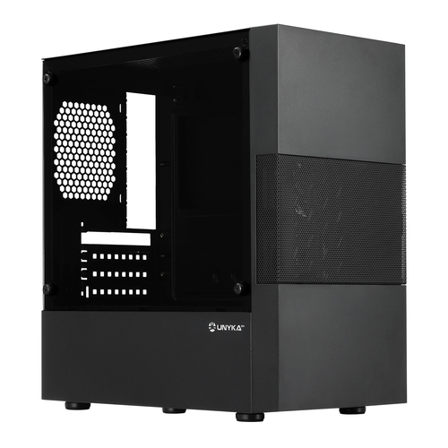 unykach aero c25 caja microatx 2 x usb 3.0 1 x usb 2.0 hd audio fuente 500w 371x205x392 frontal mesh central lateral cristal templado negra