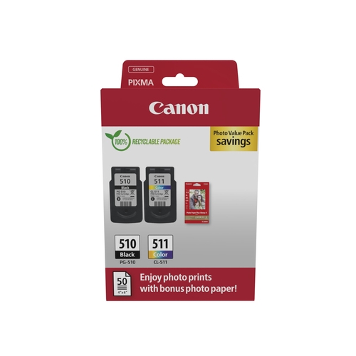 canon cartucho pack pg510/cl511 + papel foto gp501 10x15cm