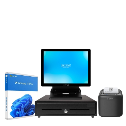 pos two pack: tpv compacto 15" intel core i5 impresora ticket cajón portamonedas w11p