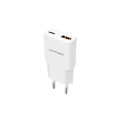 cargador usb c/pd + usb a/qc 25w, blanco