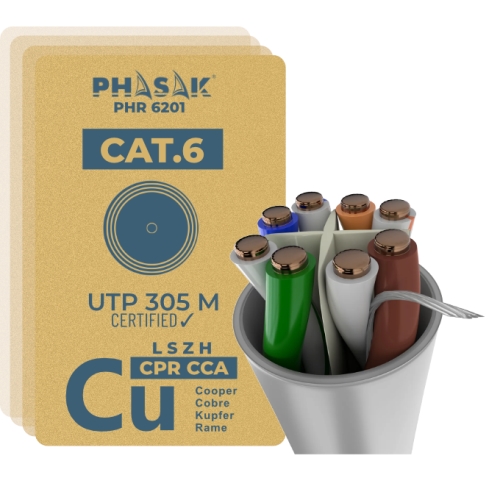 phasak bobina cable utp cat. 6 solido 100% cobre (cpr cca) awg24 fluke lszh 305 m