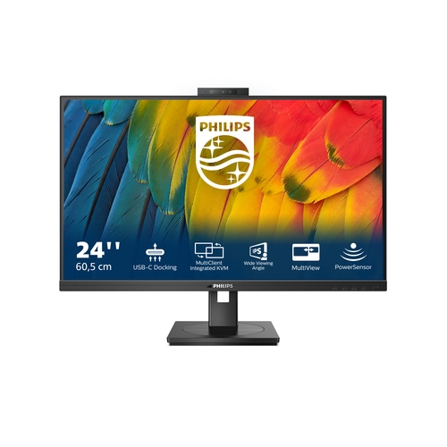philips monitor led 23,8" (1920x1080) webcam, 16:9, fhd, ips, 4ms, 75hz, hdmi dp usb c, altavoces, negro