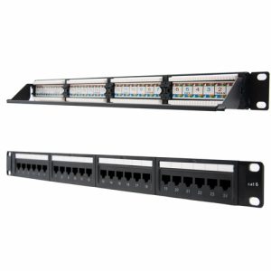 nanocable panel de parcheo (patch pannel) de 24 puertos rj45 cat.6 utp, 19" 1u dual idc color negro hembras incluidas