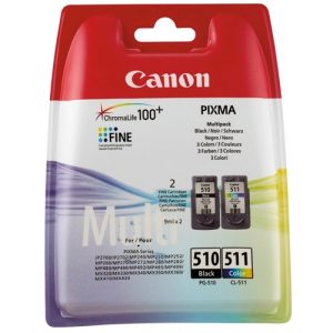 canon cartucho negro/color pg510/cl511 combo pack 2 ip/1900/2700 mp/240/260/280/480/495 mx/320/330/340/350