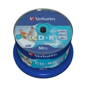 verbatim cd r 700mb 52x bobina 50 imprimible inkjet super azo