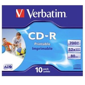 verbatim cd r 700mb 52x jewel case 10 super azo 80 minutos imprimible inkjet neutro