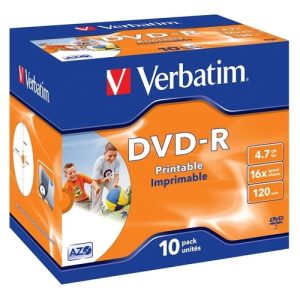 verbatim dvd r 4.7gb 16x jewel case 10 advanced azo imprimible inkjet