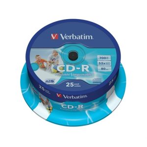 verbatim cd r 700mb 52x bobina 25 imprimible inkjet super azo