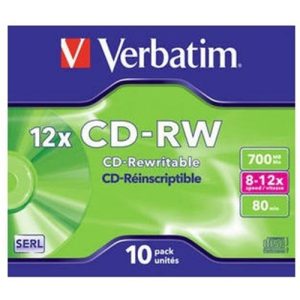 verbatim cd rw 700mb 8x 12x jewel case 10 datalife
