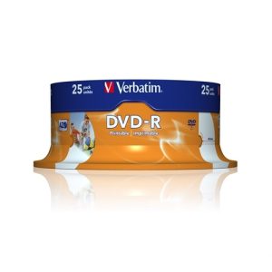 verbatim dvd r 4.7gb 16x bobina 25 imprimible inkjet superficie blanca 120 minutos advanced azo