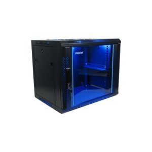 armario rack mural phasak 12u 600x450 negro + ventilacion/luz azul