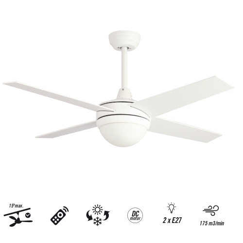 ventilador autan techo 1170 mm altura graduable mando a distancia 3 velocidades motor dc luz led integrada
