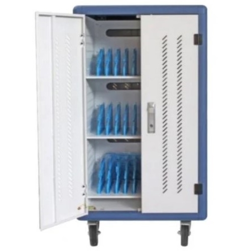 phasak pht 3530 armario carrito de carga cierre de seguridad con cerradura para portátiles y tabletas 30 compartimentos con ruedas gestión de cables 6 regletas 1110x700x640