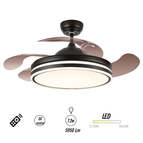 ventilador calima 3s techo 900 mm mando a distancia 6 velocidades motor dc luz led integrada acabado en negro