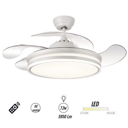 ventilador calima s techo 900 mm mando a distancia 6 velocidades motor dc luz led integrada acabado en blanco