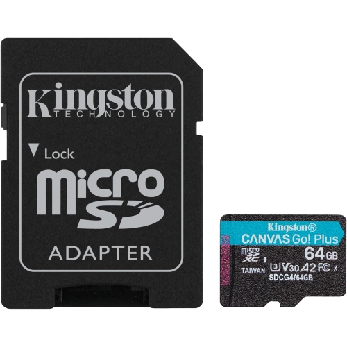 kingston tarjeta micro sdxc 64gb uhs i u3 v30 clase 10 200mb/s canvas go plus con adaptador