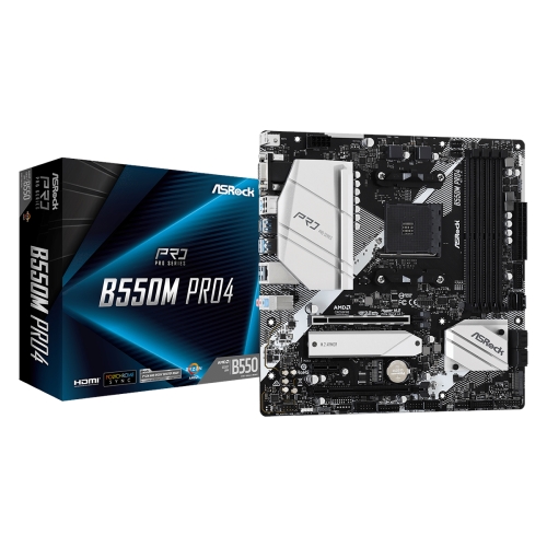placa base am4 microatx asrock b550m pro4 4xddr4 (hasta 128gb 4533 mhz oc) 6 x sata raid 2 x m.2 usb 2.0 (2/4) usb 3.1 (5/4) 1 x usb c 3.1 hdmi vga dp