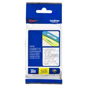 CINTA BROTHER TZ-135 LAMINADA TRANSPARENTE/BLANCO 12MM 8METROS