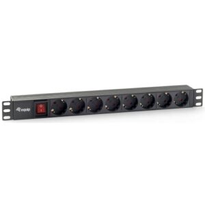 Equip - Regleta Alimentación Aluminio - Para Rack 19" 1U - 8 Tomas Schuko- 2USB - Con interruptor - Max 4000W - Protec. Sobretensión - Cable 2m - Negro