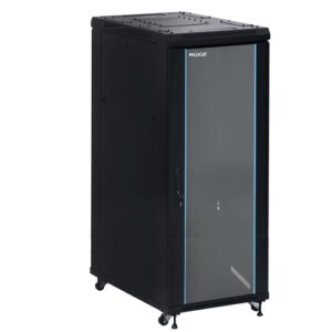 Armario rack suelo 19" PHASAK-PRO 37U 600x600 negro, 2 bandejas fijas+Ventilación X4-12" + Regleta X6