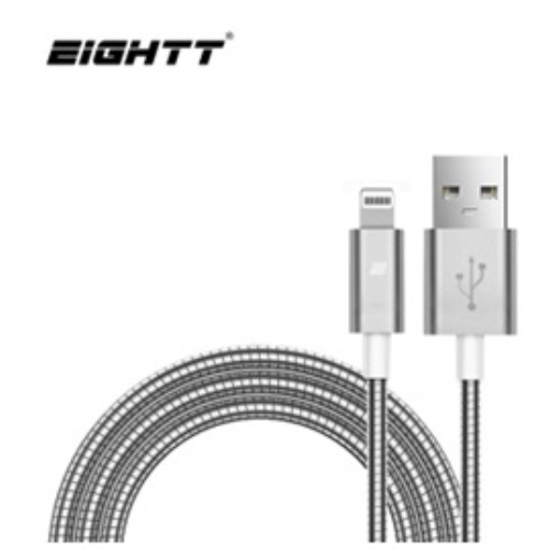 Eightt - Cable USB a Iphone Lightning - 1.0M - Trenzado de Nylon - Color Plata