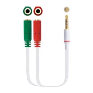 Nanocable - Cable Adapaptador Jack 3.5 Macho 4 Pines a 2xJack 3.5 Pines Hembra - 20cm - Blanco