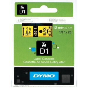 LABEL CASSETTE DYMO D1 STANDARD 12MM X 7M NEGRO/AMARILLO 45018