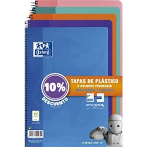 OXFORD CUADERNO ESPIRAL 80 HOJAS 4X4 CON MARGEN TAPAS DE PLÁSTICO FOLIO COLORES TENDENCIA (10% DTO) -PACK 5U-