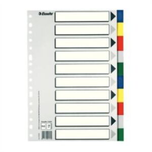 ESSELTE 10 SEPARADORES MULTITALADRO POLIPROPILENO FOLIO COLORES CON CARÁTULA ÍNDICE CARTÓN BLANCO / NEGRO