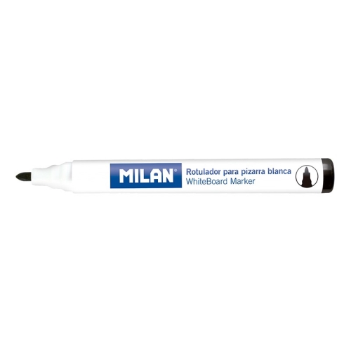 Milan Rotuladores para pizarra blanca, color negro. Borrable en seco. Punta redonda 4,7 mm.