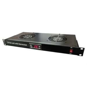 Conjunto ventilación con 2 coolers y termostato 1U negro