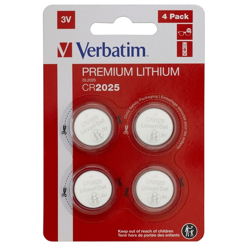 VERBATIM PILAS PLANAS DE LITIO 3V - CR2025 (4 PACK)