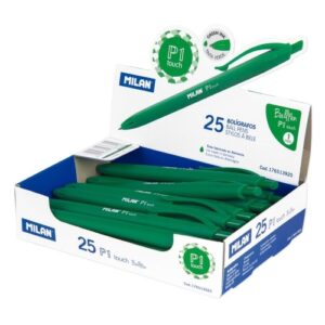 Milan Bolígrafo P1 touch verde, con el cuerpo del mismo color que la tinta. Expositor 25 unidades