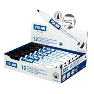 MILAN ROTULADOR PIZARRA BLANCA NEGRO - PUNTA REDONDA 3.7MM - 12 UNIDADES