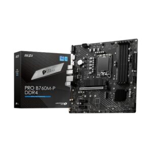 Placa base 1700 microATX MSI Pro B760M-P DDR4 - 4xDDR4 (hasta 128GB 4800 Mhz OC) - 4xSATA RAID - 2xM.2 - USB 2.0 (4/4) - USB 3.2 (1/2) - USB-C (1/0) - VGA - HDMI - DP