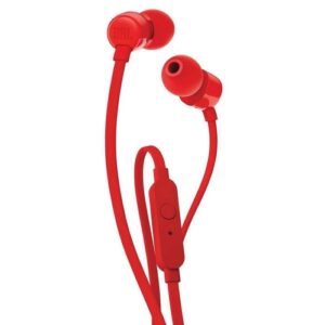 JBL Tune 110 Auriculares con Microfono - Manos Libres - Control en Cable - Cable Plano de 1.11m - Color Rojo