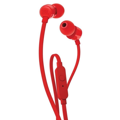 JBL Tune 110 Auriculares con Microfono - Manos Libres - Control en Cable - Cable Plano de 1.11m - Color Rojo
