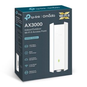 TP-LINK Punto de acceso Wi-Fi 6 de doble banda para interiores/exteriores AX3000 PUERTO: 1× puerto Gigabit RJ45 VELOCIDAD: 574Mbps a 2.4 GHz + 2402 M