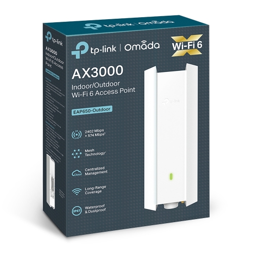 TP-LINK Punto de acceso Wi-Fi 6 de doble banda para interiores/exteriores AX3000 PUERTO: 1× puerto Gigabit RJ45 VELOCIDAD: 574Mbps a 2.4 GHz + 2402 M