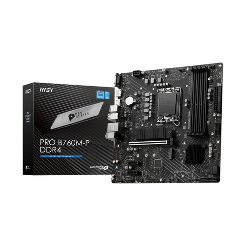 Placa base 1700 microATX MSI Pro B760M-P DDR4 - 4xDDR4 (hasta 128GB 4800 Mhz OC) - 4xSATA - 2xM.2 - USB 2.0 (4/4) - USB 3.2 (1/2) - USB-C (1/0) - VGA - DP - HDMI