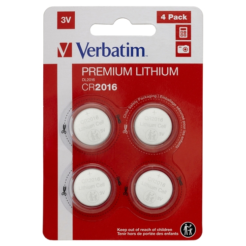 VERBATIM PILAS PLANAS DE LITIO 3V - CR2016 (4 PACK)