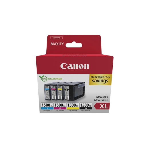 CANON Pack 4 colores PGI-1500XL Maxify MB2050 MB2350 Alta capacidad ECOPACK