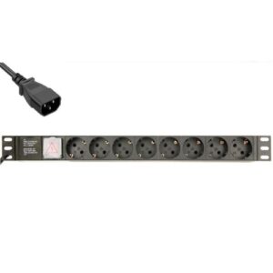 Phasak - Regleta 19" 8 tomas Schuko, conector IEC C14 (SFO Macho), 3680W 16A 3m Negra, 1U