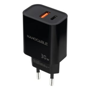 CARGADOR USB-C/PD + USB-A/QC 30W NEGRO