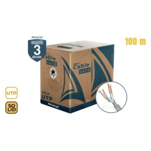 Bobina de cable PHASAK UTP CCA Sólido, AWG23 en Cat.6 de 100mt.