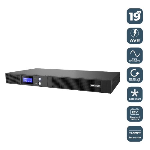 SAI Línea Interactiva Phasak Protekt Slim Rack/ 1500VA-900W/ 4 Salidas/ Formato Rack