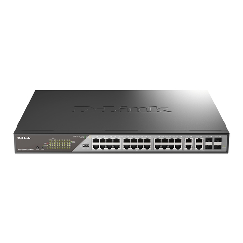 SWITCH GESTIONABLE D-LINK DSS-200G-28MPP 24X10/100/1000 POE++ , 4XCOMBO 1000 Mbps RACK 19"