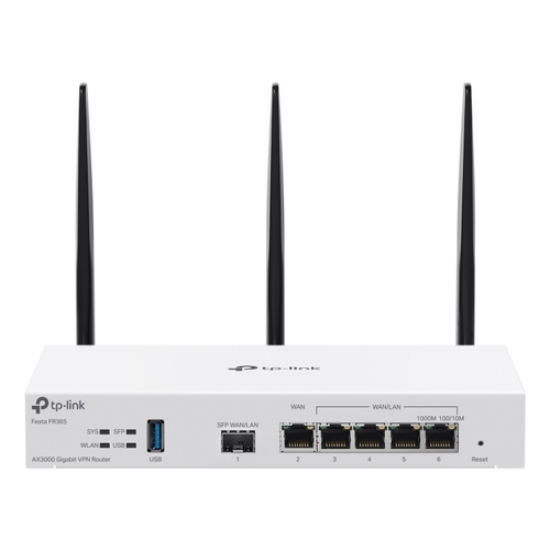 ROUTER VPN WIFI 6 TP-LINK FESTA FR365 AX3000 5xLAN Gb 1xSFP 1xUSB OPENVPN METALICO BLANCO