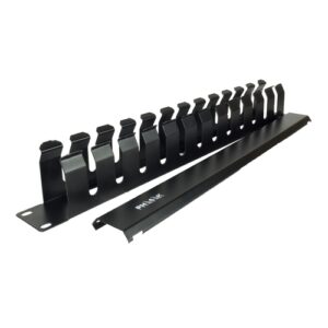 Panel frontal 19" - Guía cables 1U metálico PHASAK negro con tapa