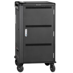 V7 Carro de gestión y carga de portátiles - Hasta 30 portátiles de hasta 17" - Color negro - Mecanismo de bloqueo - Sistema de carga inteligente - Espacios numerados - Ruedas de 5" con freno - RoHS
